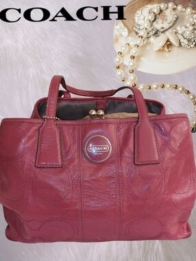 COACH Burgundy Leather Satchel with Signature Stitching